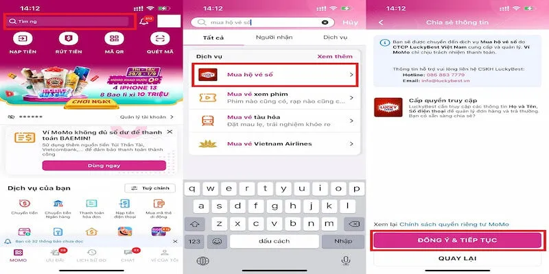 Hướng dẫn mua vé số trực tuyến chi tiết qua ví Momo an toàn
